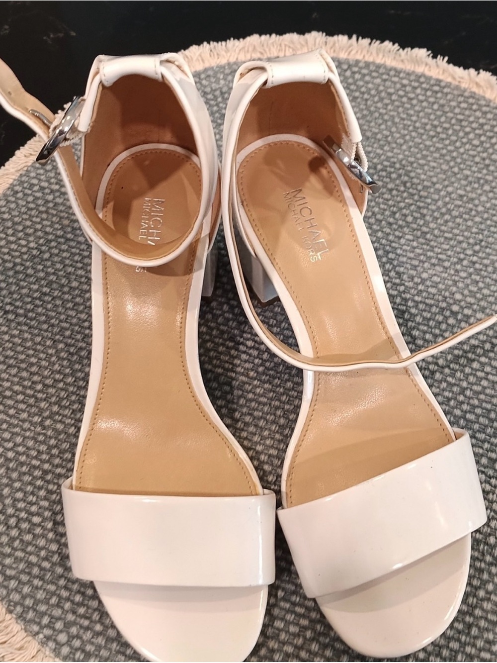 MICHAEL Michael Kors White Patent Ankle-Strap Block Heels